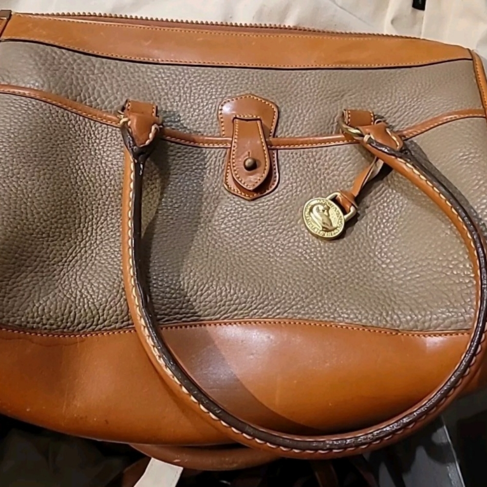 Vintage Dooney & Bourke  All-Weather Lt Brown Dark Tan Pebbled Leather Handbag